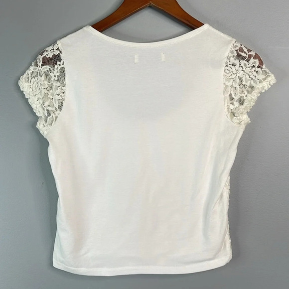 HOLLISTER Lace Overlay Crop T-Shirt Ivory White L - Picture 5 of 10